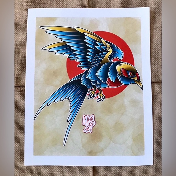 Other - Colorful Bird Blood Moon Comic Style Cory Smith Signed Art Print 14/28 Eclectic
